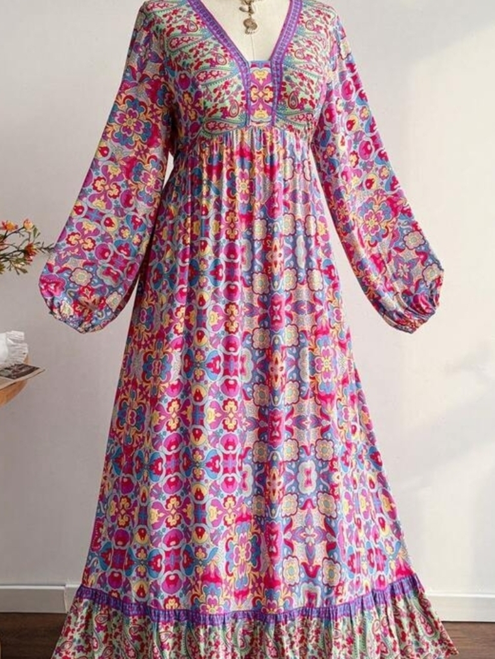Bohemian Floral Maxi Dress Vacation Tropical Wedding Breathable Size 3XL